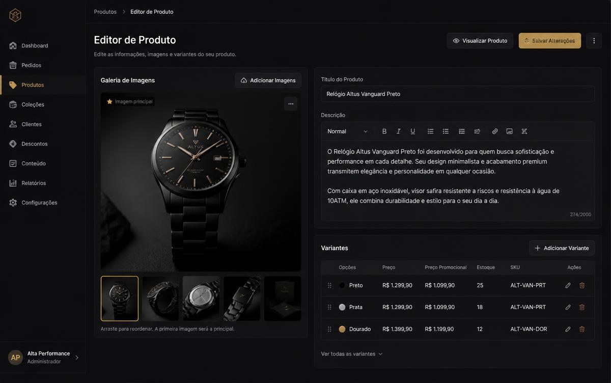 Tela do CloudPanda: Editor de produtos